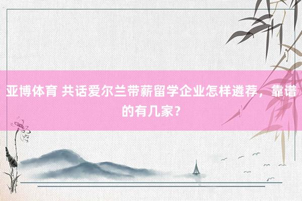 亚博体育 共话爱尔兰带薪留学企业怎样遴荐，靠谱的有几家？